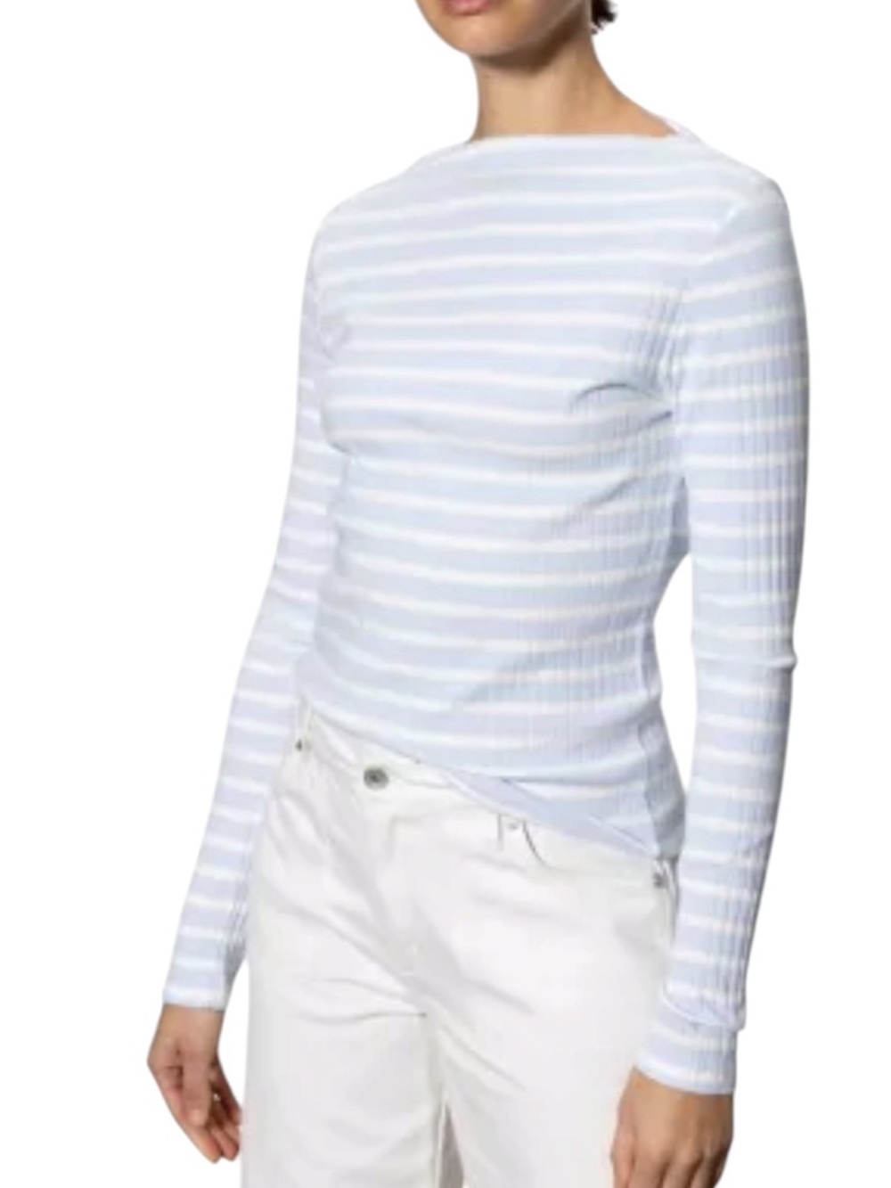 Sanctuary Striped Ribbed Long-Sleeve Top - Light Blue & White